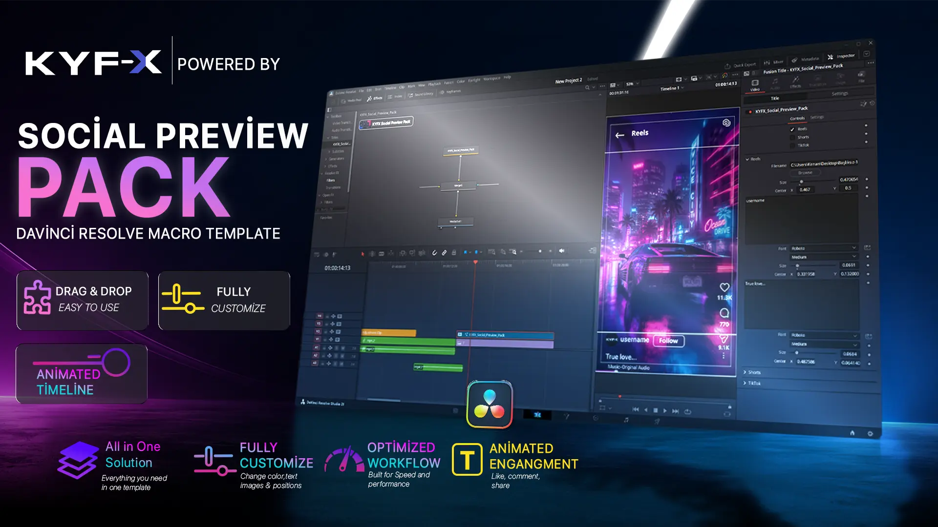 KYFX Social Preview Pack presented inside DaVinci Resolve