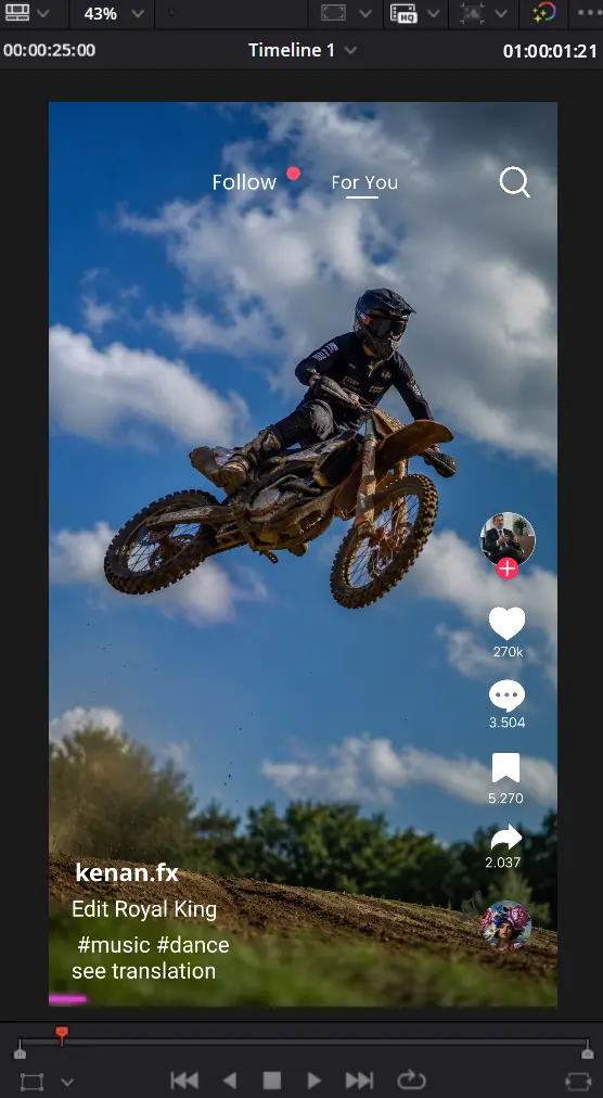 TikTok preview inside DaVinci Resolve